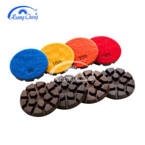 3-inch diameter resin-bonded copper-core diamond rigid polishing pad, suitable for grinding concrete, terrazzo, granite, and marble stone surfaces.
